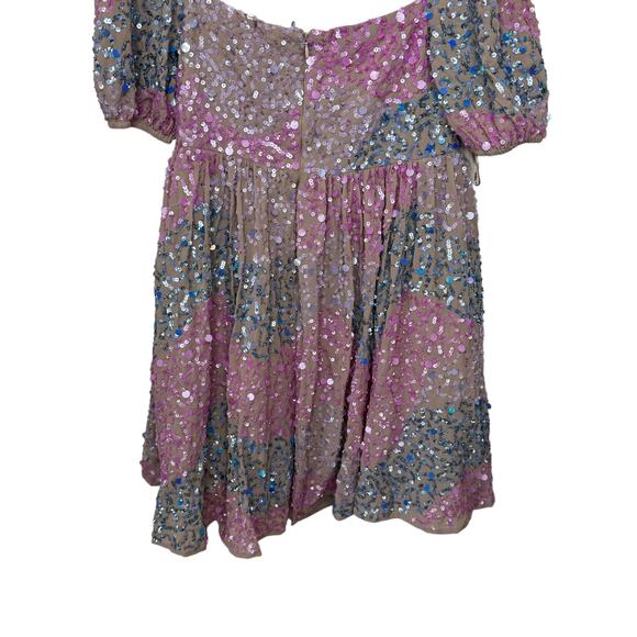 ASOS MAYA DELUXE Puff Sleeve Sequin Mini dress Eras Tour in Pink Blue 4 - Picture 6 of 9